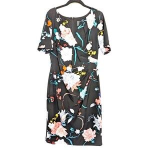 Adrianna Papell Dress Women 12 Black Floral Sheath Cocktail Wedding Guest Office